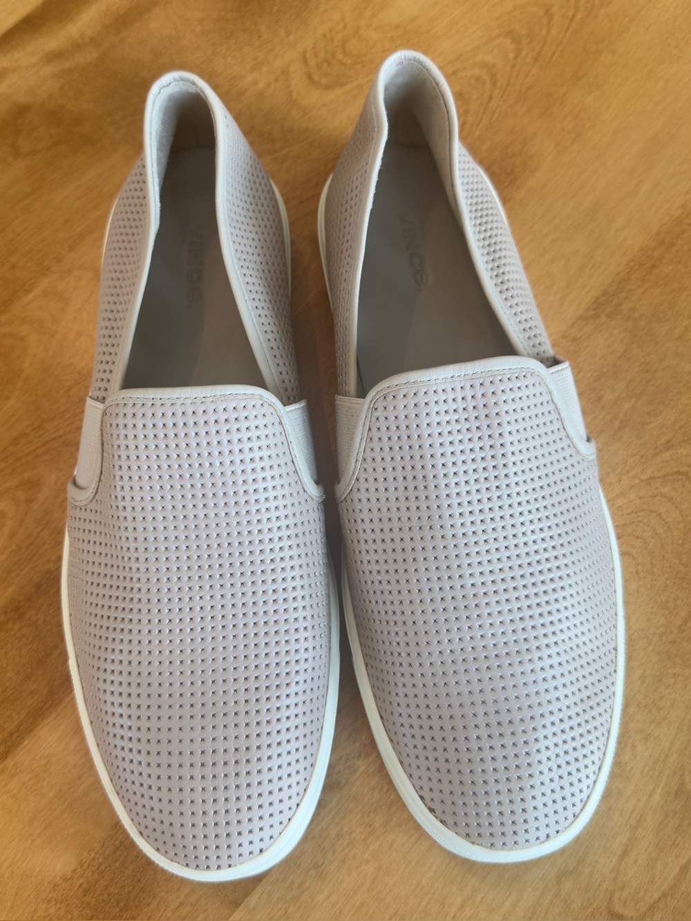 Vince Blair Perforated Leather Slip-On Sneakers Light Gray 10